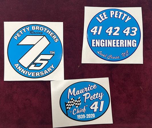 STICKER PACKAGE- Lee Petty Engineering, Maurice Petty Memorial, and Petty Brothers 75